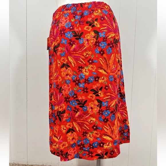 NEW Maison d' Amelie Paris Womens Skirt Sz L Red Floral Midi Buttons Linen Blend - Picture 4 of 11